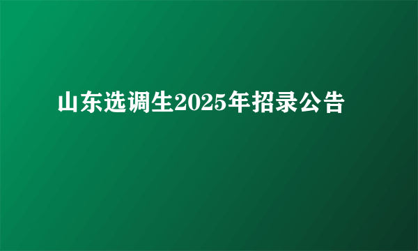山东选调生2025年招录公告