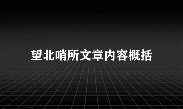 望北哨所文章内容概括