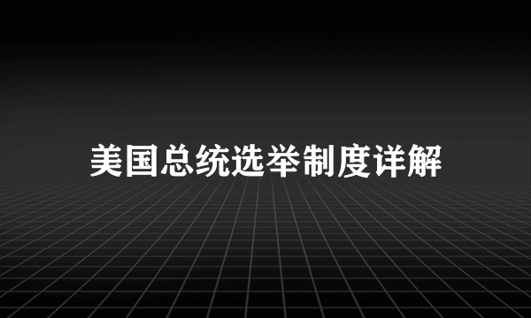 美国总统选举制度详解