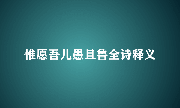 惟愿吾儿愚且鲁全诗释义