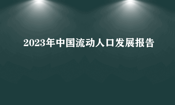 2023年中国流动人口发展报告