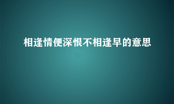 相逢情便深恨不相逢早的意思