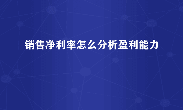 销售净利率怎么分析盈利能力