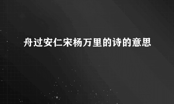 舟过安仁宋杨万里的诗的意思
