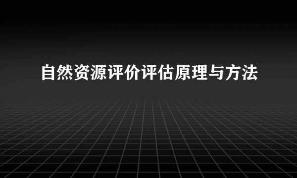 自然资源评价评估原理与方法