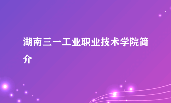 湖南三一工业职业技术学院简介