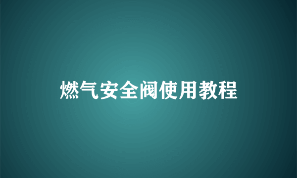 燃气安全阀使用教程