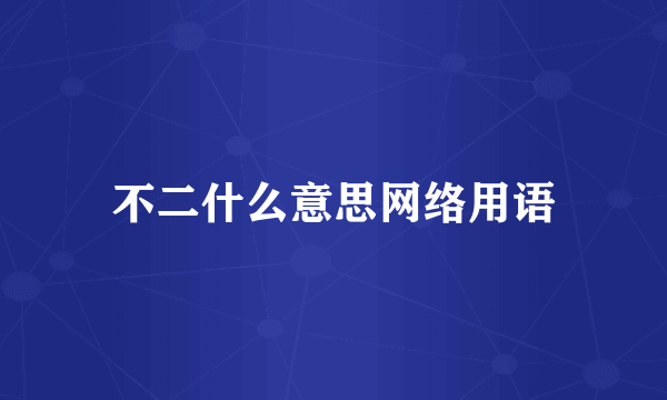不二什么意思网络用语