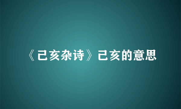 《己亥杂诗》己亥的意思