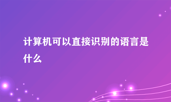 计算机可以直接识别的语言是什么