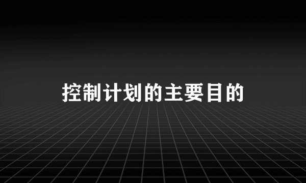 控制计划的主要目的