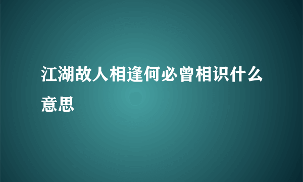 江湖故人相逢何必曾相识什么意思