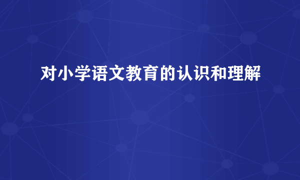 对小学语文教育的认识和理解