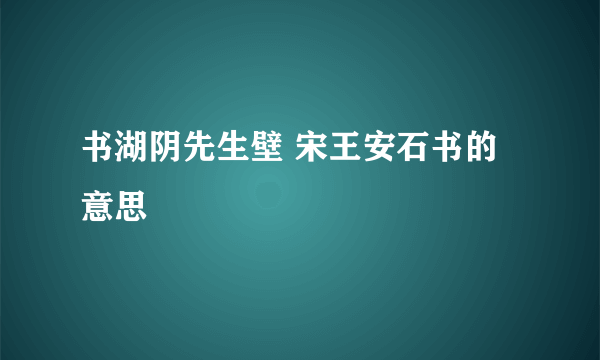 书湖阴先生壁 宋王安石书的意思