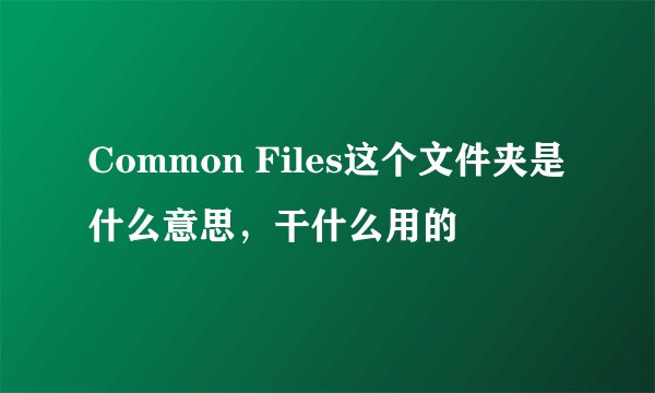Common Files这个文件夹是什么意思，干什么用的