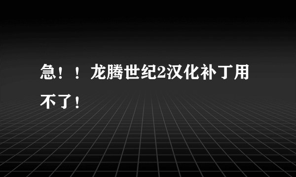 急！！龙腾世纪2汉化补丁用不了！