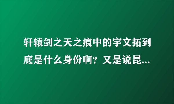 轩辕剑之天之痕中的宇文拓到底是什么身份啊？又是说昆仑镜化身又是说和剑痴是同一个人，他到底什么身份？