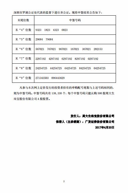 新股周大生中签号是多少