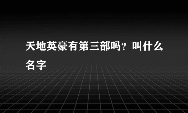 天地英豪有第三部吗？叫什么名字