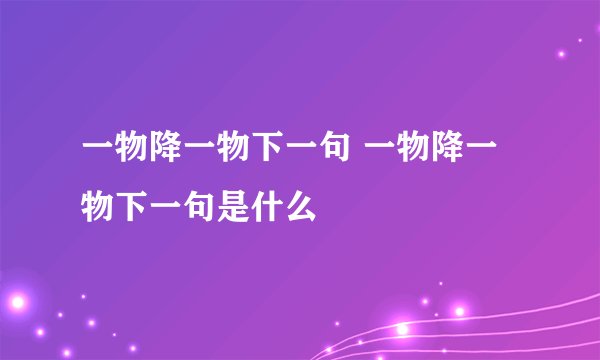 一物降一物下一句 一物降一物下一句是什么