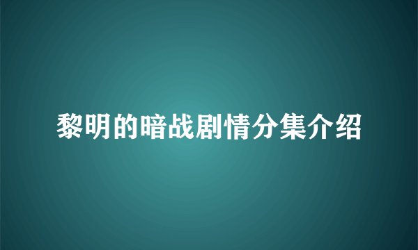 黎明的暗战剧情分集介绍