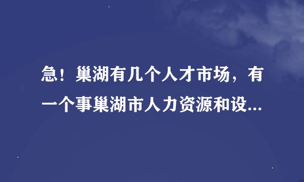 急！巢湖有几个人才市场，有一个事巢湖市人力资源和设会保障局办的在哪啊？？？还有近期招聘？？？？