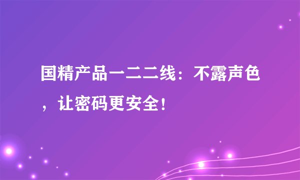 国精产品一二二线：不露声色，让密码更安全！