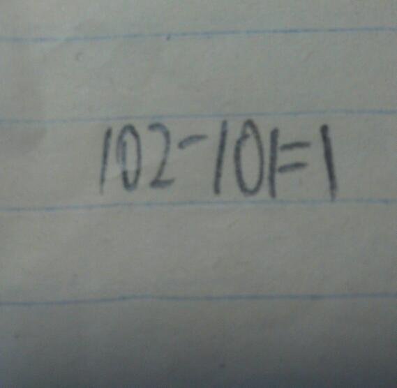 101-102＝1,只挪动一个数字，变成正确的。