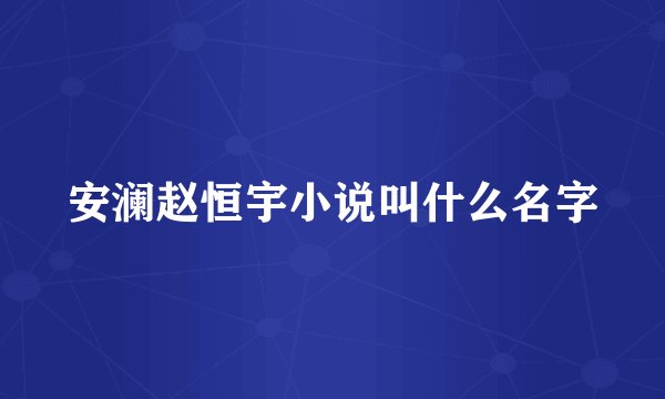 安澜赵恒宇小说叫什么名字