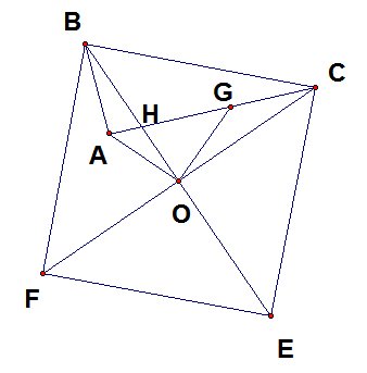 在直角三角形abc中以斜边bc为一边在三角形abc的同侧做正方形bcef，设设正方形的中心为o，连接ao，