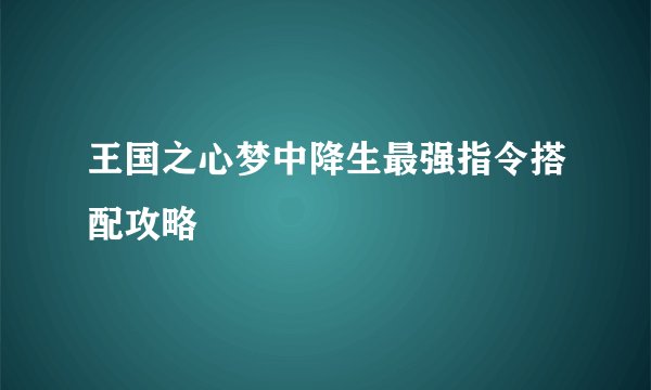 王国之心梦中降生最强指令搭配攻略