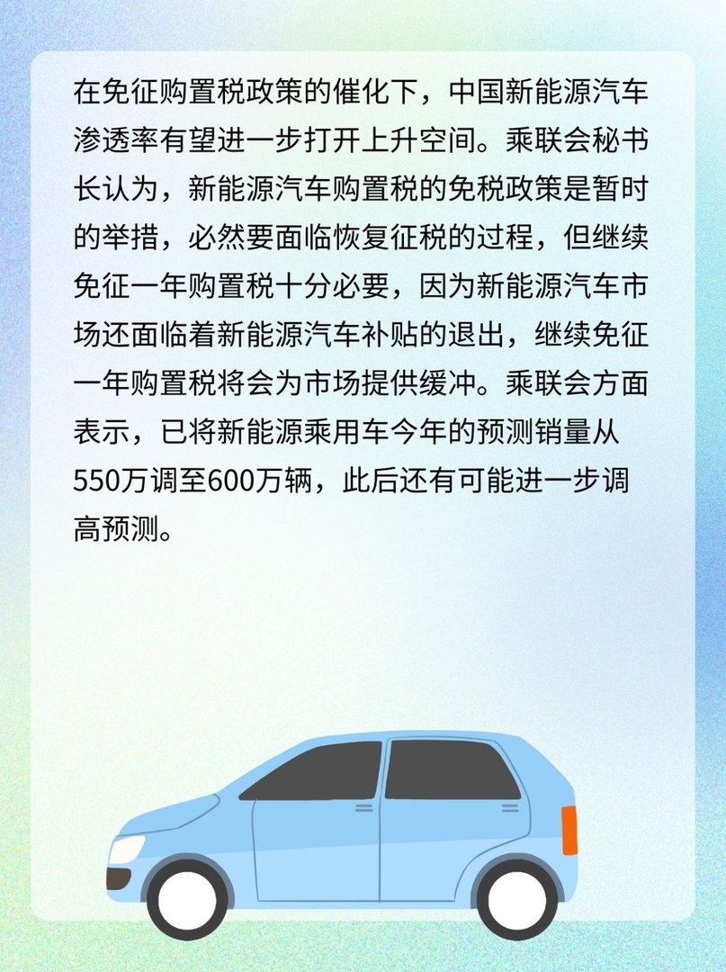 新能源车免征购置税延续至明年底，