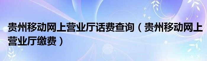 贵州移动网上营业厅话费查询贵州移动网上营业厅缴费