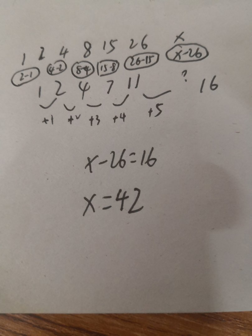 数列1 2 4 8 15 26后面一个数是多少