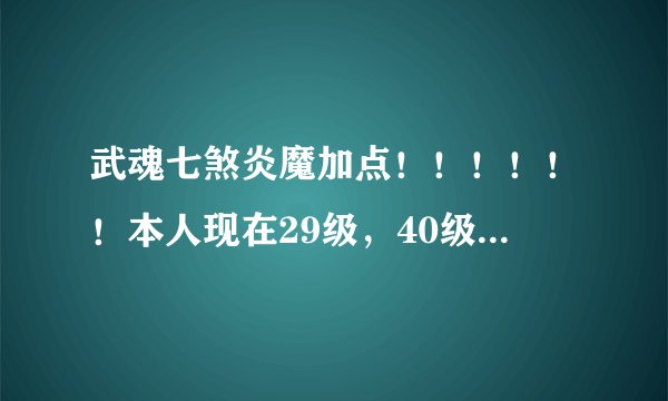 武魂七煞炎魔加点！！！！！！本人现在29级，40级前后加点分别怎么加？技能都要随等级学吗？？