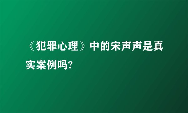 《犯罪心理》中的宋声声是真实案例吗?