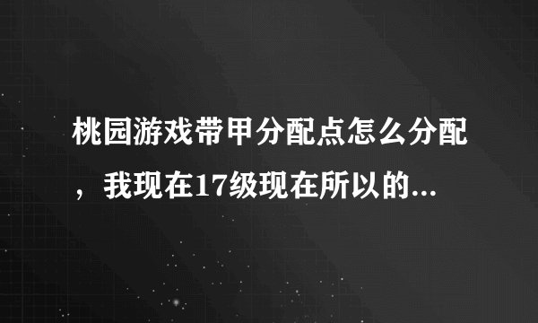 桃园游戏带甲分配点怎么分配，我现在17级现在所以的点全加的是武力，。一会该怎么加？我准备转虎卫，谢谢