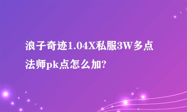 浪子奇迹1.04X私服3W多点法师pk点怎么加?
