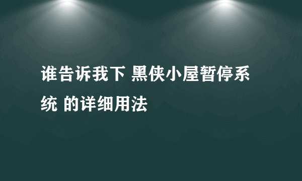 谁告诉我下 黑侠小屋暂停系统 的详细用法