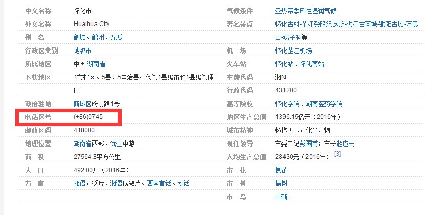 湖南怀化的电话区号是多少？