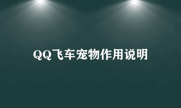 QQ飞车宠物作用说明