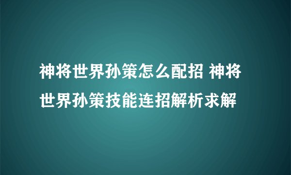神将世界孙策怎么配招 神将世界孙策技能连招解析求解