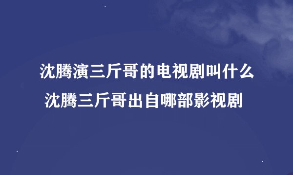 沈腾演三斤哥的电视剧叫什么 沈腾三斤哥出自哪部影视剧