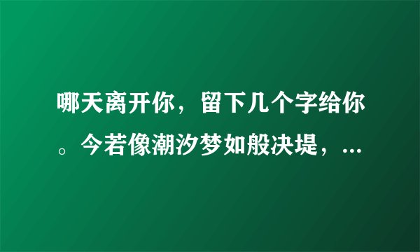 哪天离开你，留下几个字给你。今若像潮汐梦如般决堤，爱就任它去，这首歌叫做什么名字？多谢了！