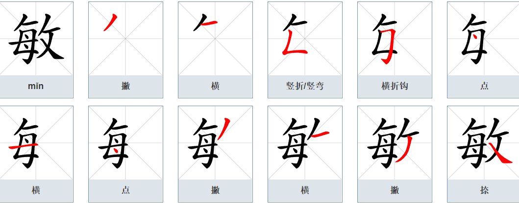 敏组词拼音部首结构