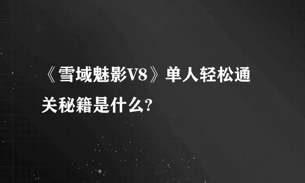 《雪域魅影V8》单人轻松通关秘籍是什么?