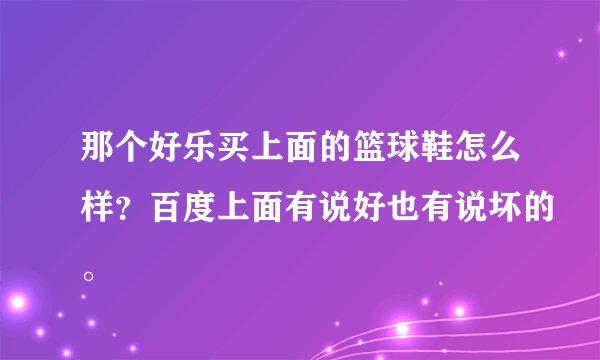 那个好乐买上面的篮球鞋怎么样？百度上面有说好也有说坏的。