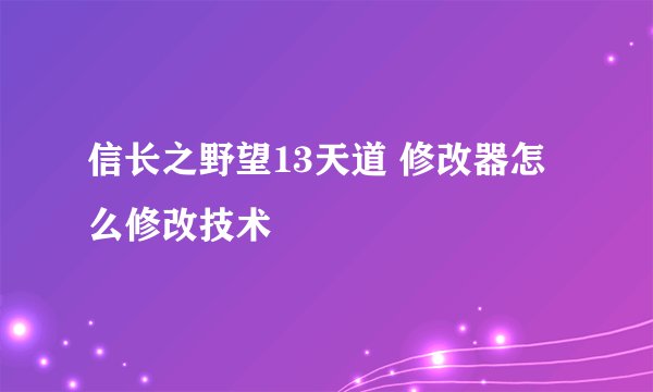 信长之野望13天道 修改器怎么修改技术