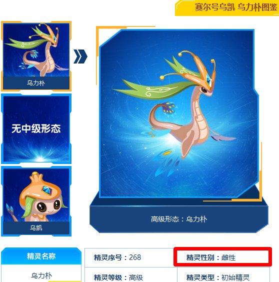 赛尔号中乌例普是男是女。