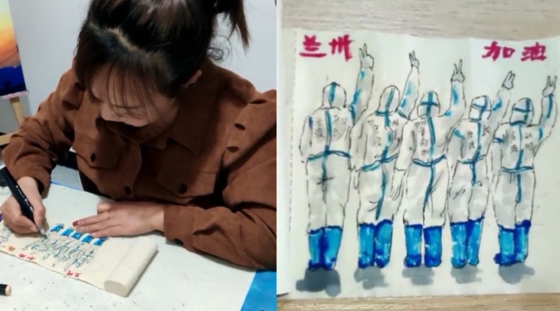 甘肃一美术教师在卫生纸上画抗疫连环画，绘画内容有多感人？